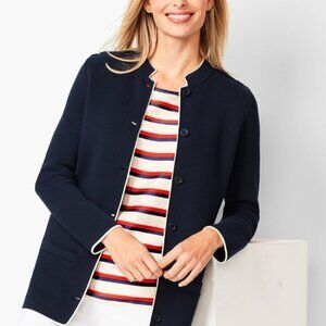 Talbots Navy Blue Military Inspired Knit Sweater Jacket - Size 2X Petite